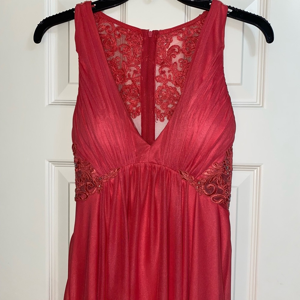 Pink/Coral V-Neck Prom Dress